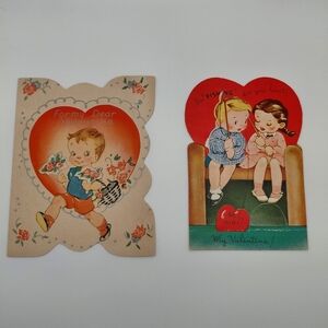Valentine Cards (2) Unused Diecut Vintage Paper Card Cutouts A-meri-card 30s-50s